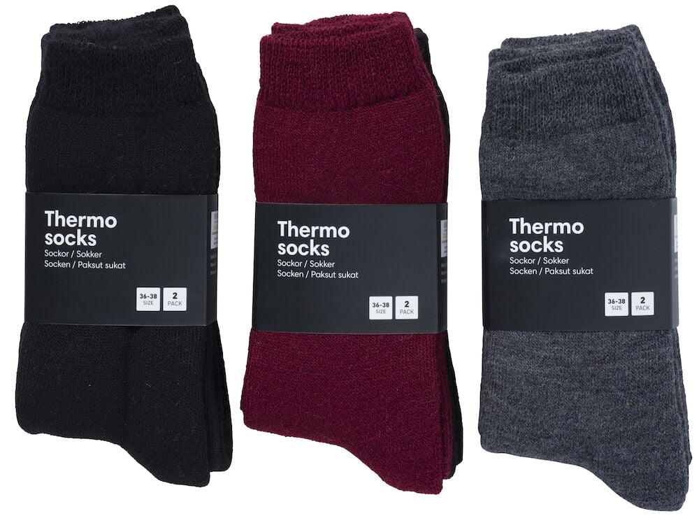 Zwei Paar warme Thermosocken in gemischten Farben.
