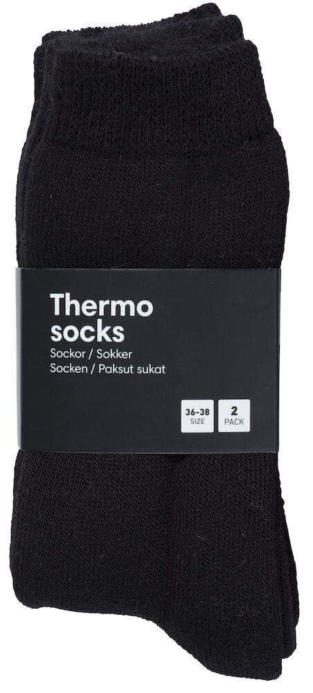 Två svarta tjocka termosockor i ett paket.