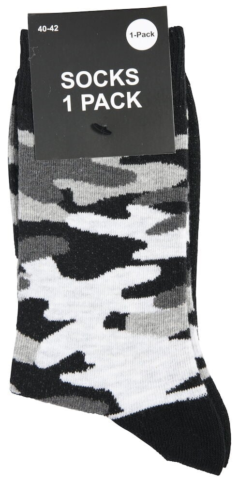 Musta-valkoiset naamioidut sukat.