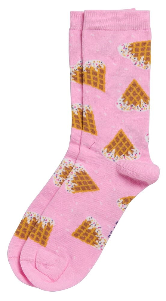 Rosa Kinderstrümpfe 1er-Pack mit Waffelmuster, bedeckt mit weißer Creme und bunten Streuseln.