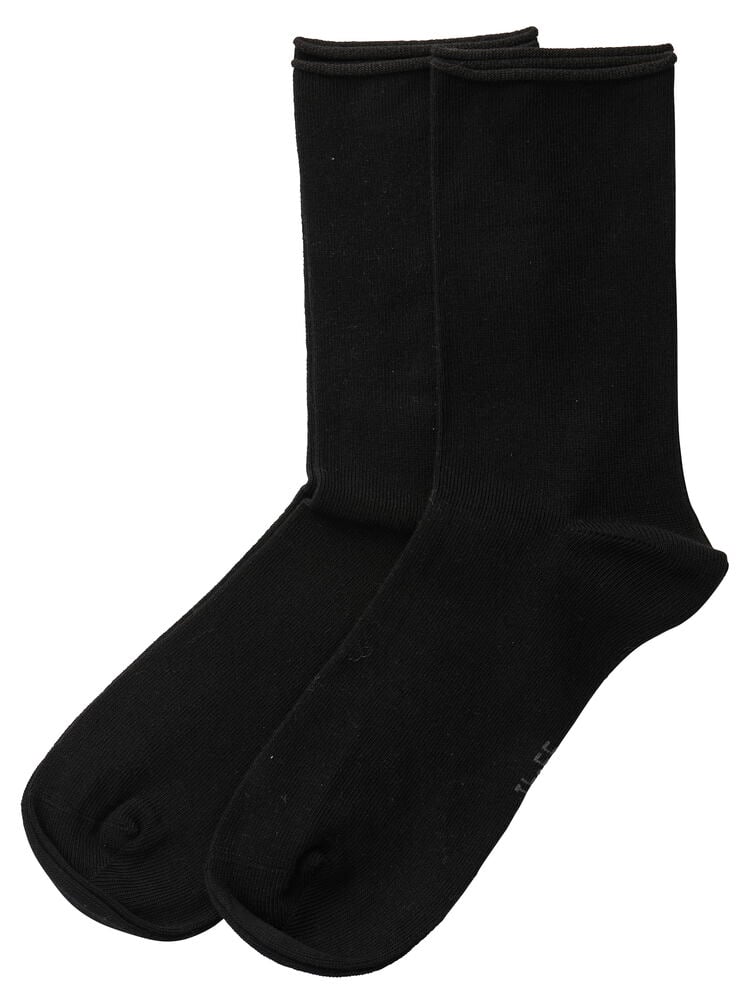 Strümpfe Ronja 2er-Pack mit zwei schwarzen gerippten Crew-Socken, Vorderansicht.