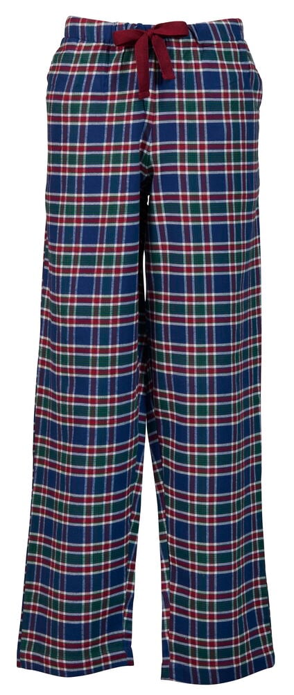 Herren-Flanellhose mit blauem, rotem, grünem und weißem Karomuster und rotem Kordelzug.