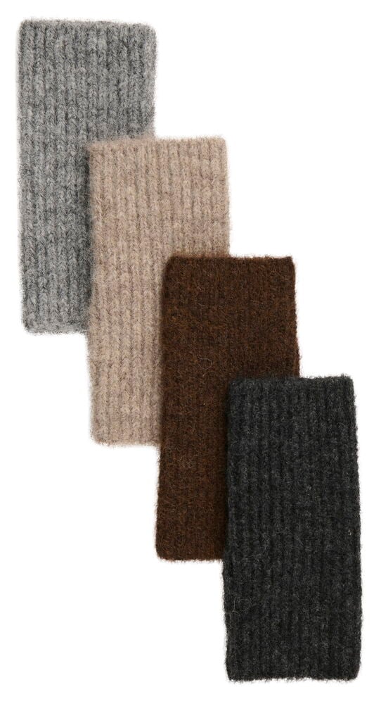 Handledsvärmare Vanja Blandade färger, set med grå, beige, brun och mörkgrå ribbstickade handledsvärmare.