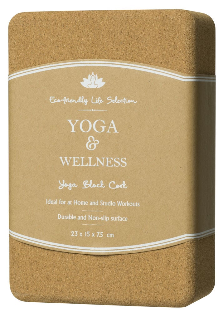 Rechteckiger Yogablock aus Kork mit abgerundeten Kanten.