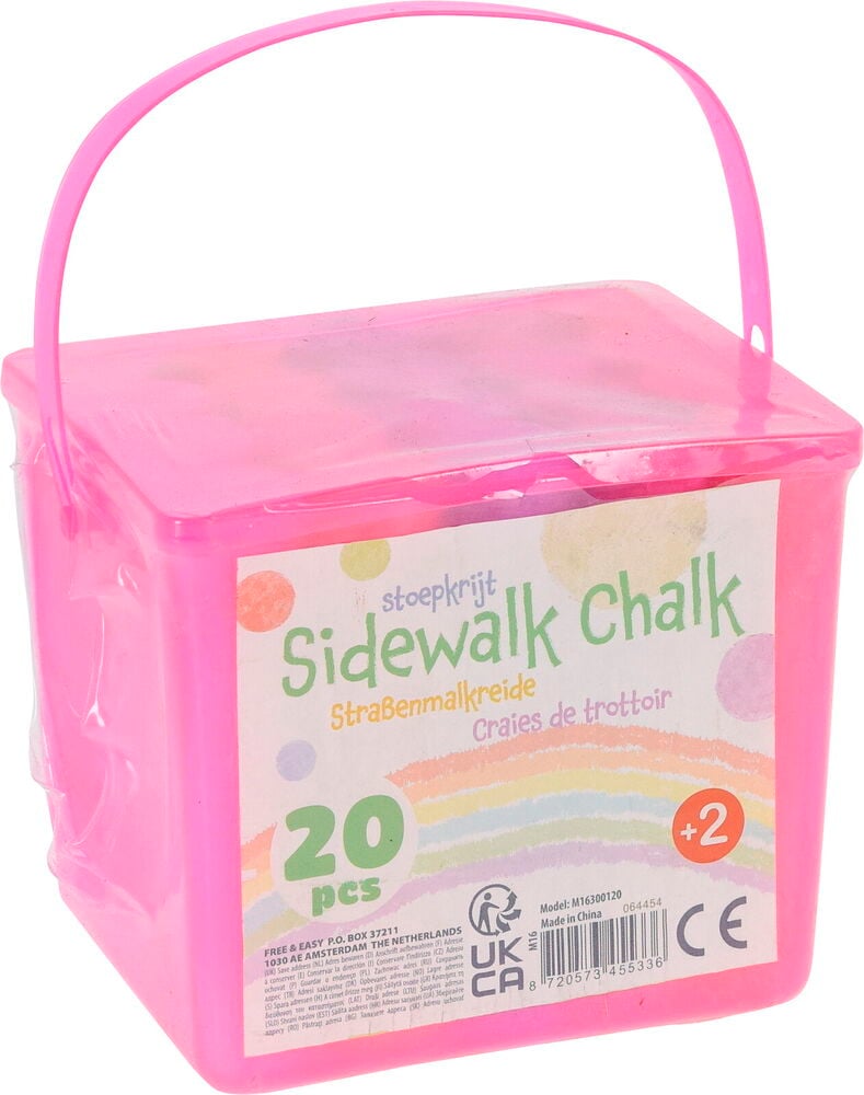 Rosa plastbehållare med Gatukritor Jumbo 20-pack, handtag och etikett.