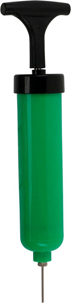 Grön Bollpump med svart T-handtag och silverfärgad uppblåsningsnål.