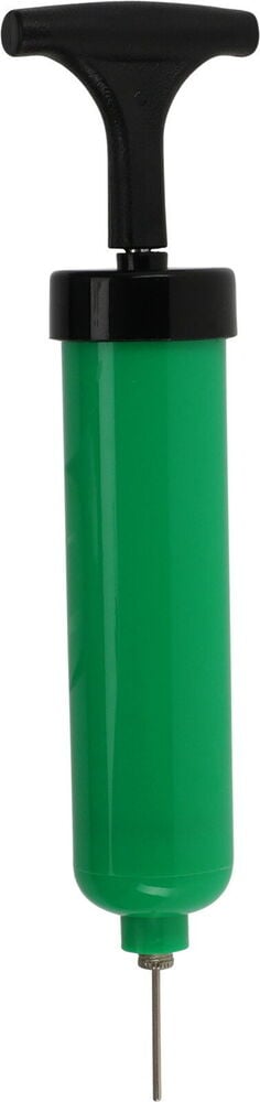 Grön och svart Bollpump med T-handtag och nålfäste, framifrån.
