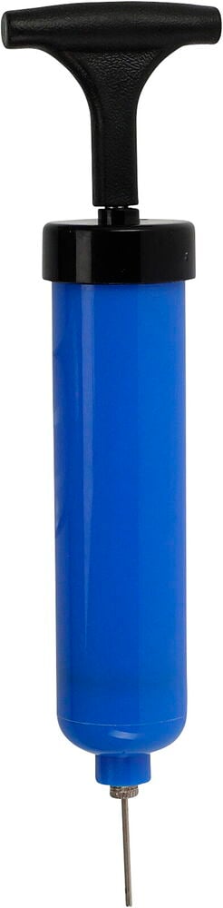 Blå och svart Bollpump med ett T-handtag och en metallnål längst ner.