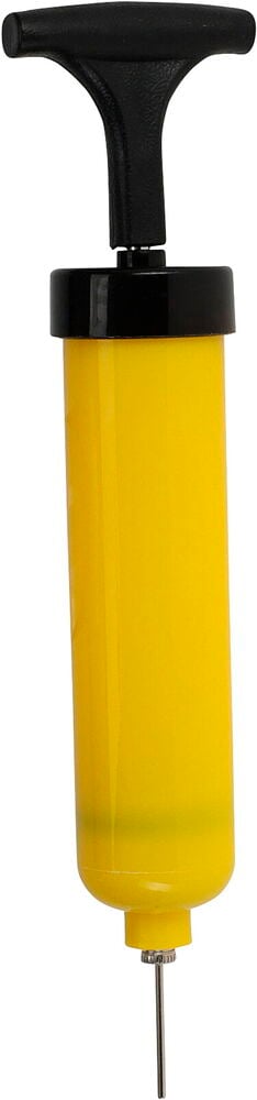 Gul och svart Bollpump med T-format handtag och en silvernål i botten.