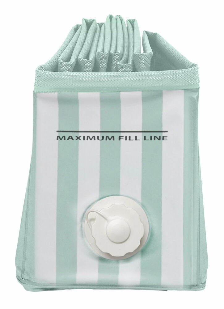 Hopfälld blåvit hundpool med avtappningsventil.