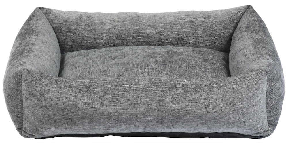 Grå rektangulär djurbädd med höga kanter.