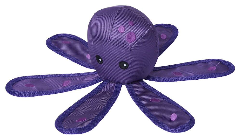 Lila hundleksak bläckfisk i polyester med åtta armar.