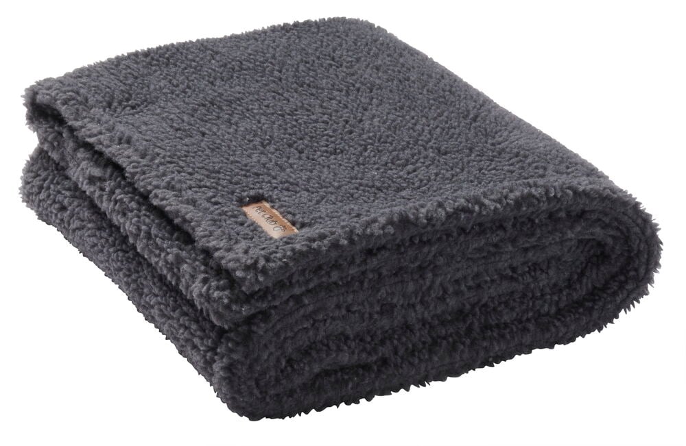 Vikt mörkgrå sherpa fleecefilt för husdjur.