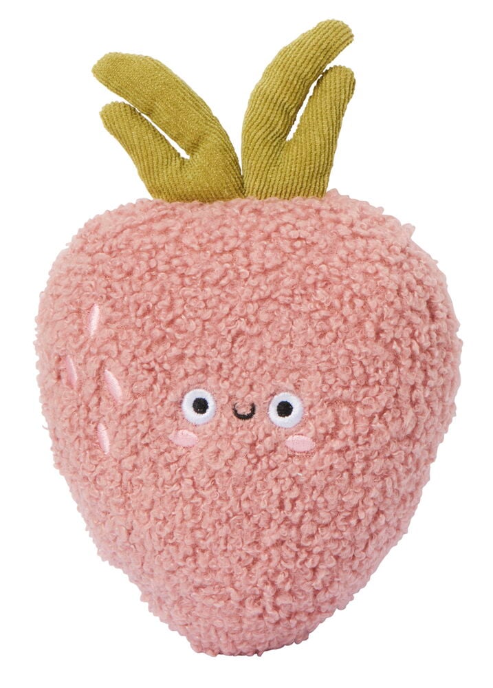 Rosa hundleksak med bärmotiv och broderat ansikte.