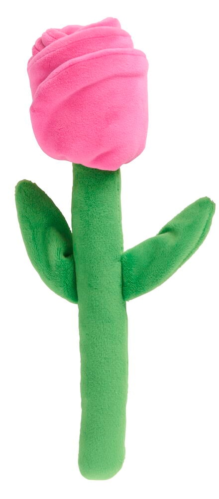 Hundeleke Spring Flowers Pet Club Blandede design, en myk rosa blomst med grønn stilk og to blader.