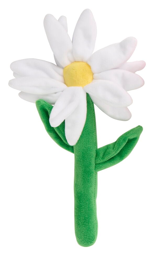 Hundeleke Spring Flowers Pet Club Blandede design myk hvit tusenfryd med gult senter og grønn stilk.