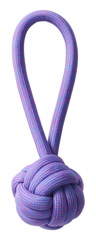 Hundeleke Rope Pet Club med flerfarget lilla, rosa og blå knyttet tau og løkke.