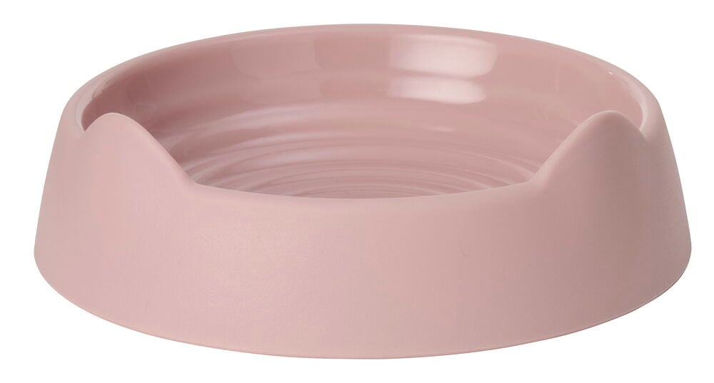 Vaaleanpunainen muovinen Ruokakuppi Ø15 cm kissankorvamuotoilulla.