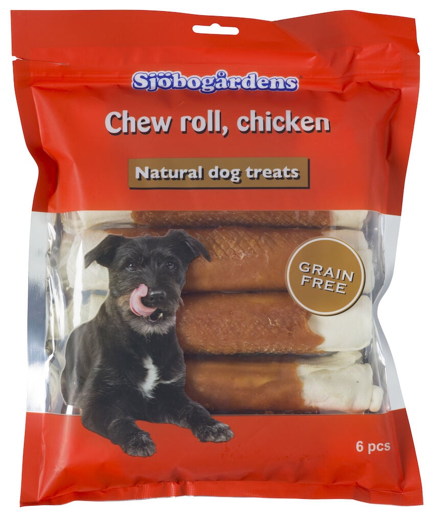 Stor förpackning tuggrullar med kycklingsmak för hund.