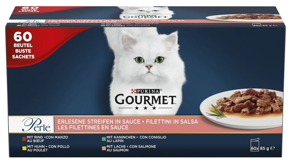 Blå kartong våtfoder för katt olika smaker.
