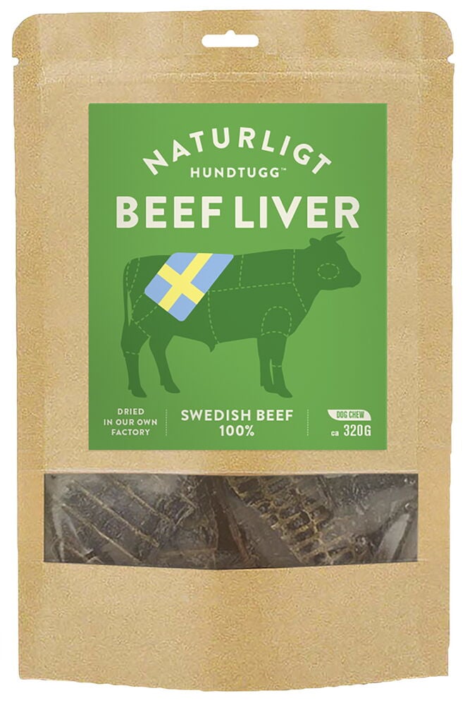 Brun påse med torkad nötlever för hundar.