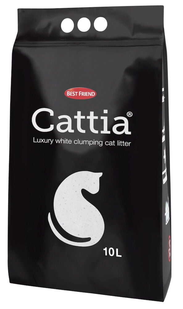 Svart påse Cattia kattsand 10 liter klumpbildande.