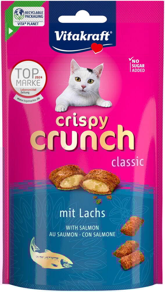 Rosa kattgodispåse Vitakraft Crispy Crunch med fisk.