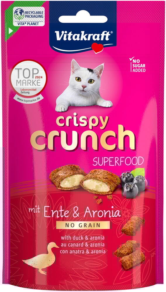 Rosa förpackning med katt och kattgodisbitar.