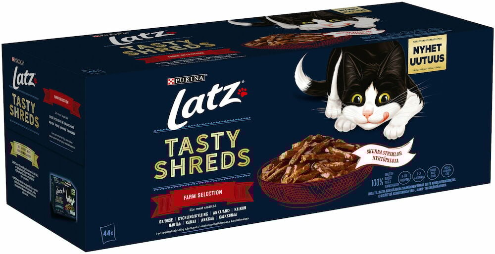 Våtfoder katt i multipack Latz Tasty Shreds.