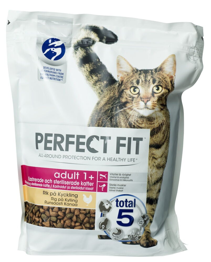 Kuivaruokan pussi aikuisille kastroiduille kissoille, kanan maku.
