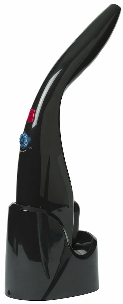 Svart massageapparat med laddstation i stilren design.