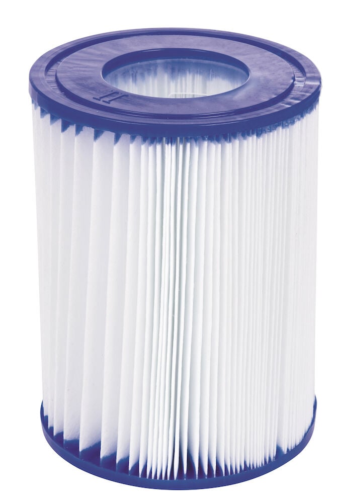 Rund poolfilterpatron med veckad vit filtreringsyta.