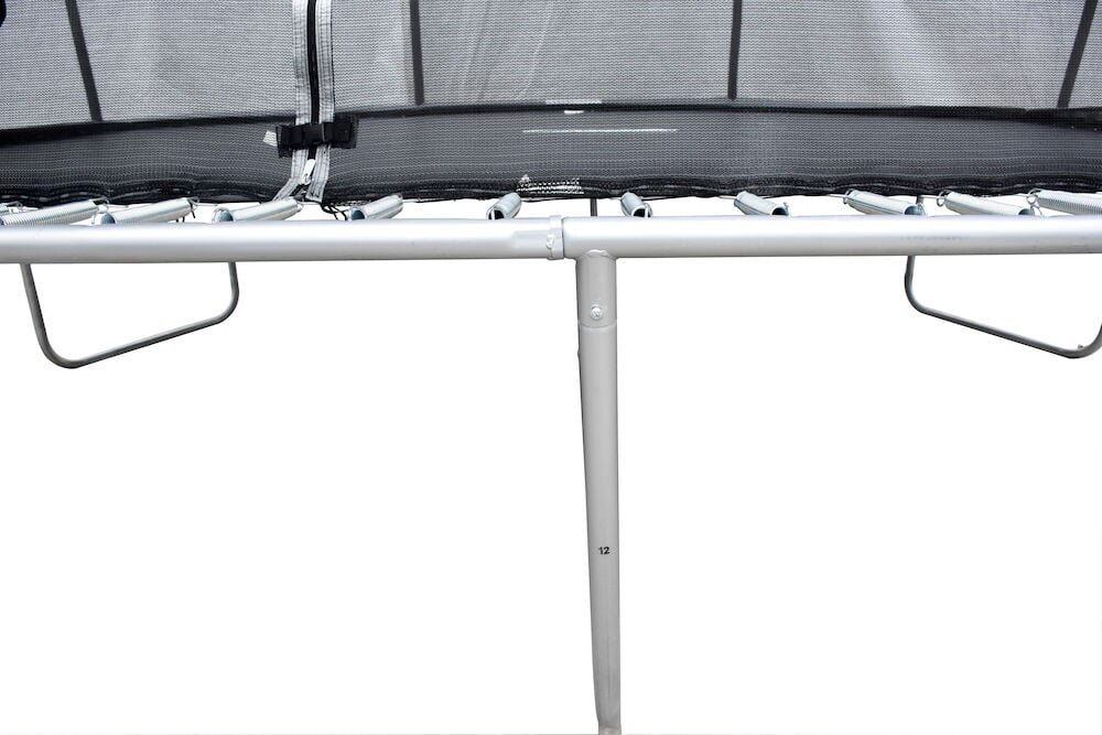 Galvanisert stålram med fjærer og sikkerhetsnett.