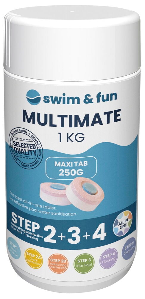 Vit burk Swim Fun Multimate pooltabletter 1 kilo.