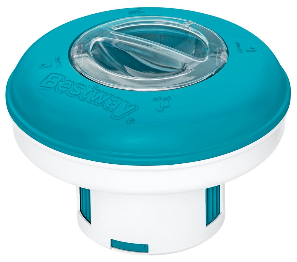 Blåvit flytande doseringsflottör för klortabletter pool.