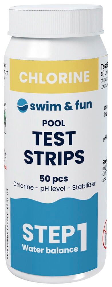 Hvit boks med blå og gul etikett.