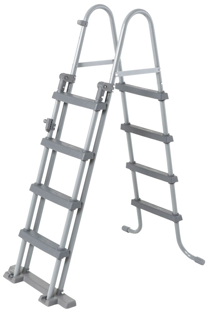 Graue Poolleiter mit vier breiten Stufen.