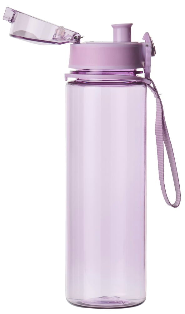 Wasserflasche 500 ml Lila Ecozen BPA-frei mit offenem Deckel, Trinköffnung und Band.