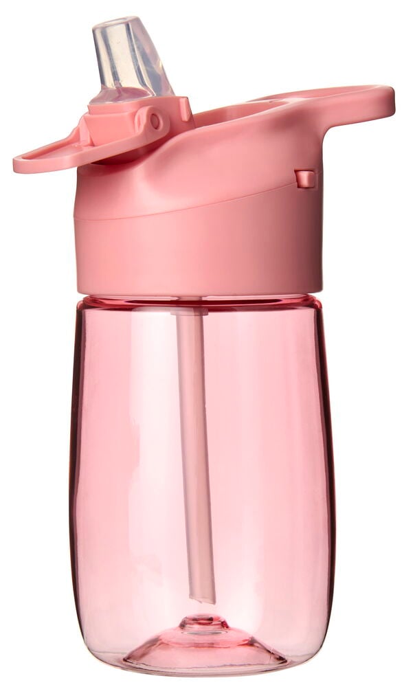 Rosa Ecozen BPA-freie Wasserflasche für Kinder mit einem klaren ausklappbaren Trinkhalm und einem internen Strohhalm.