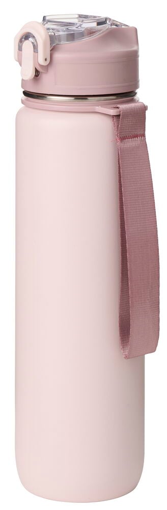 Pinkki ruostumaton teräs 820 ml vesipullo, jossa on kirkas kansi ja yhteensopiva kangashihna.