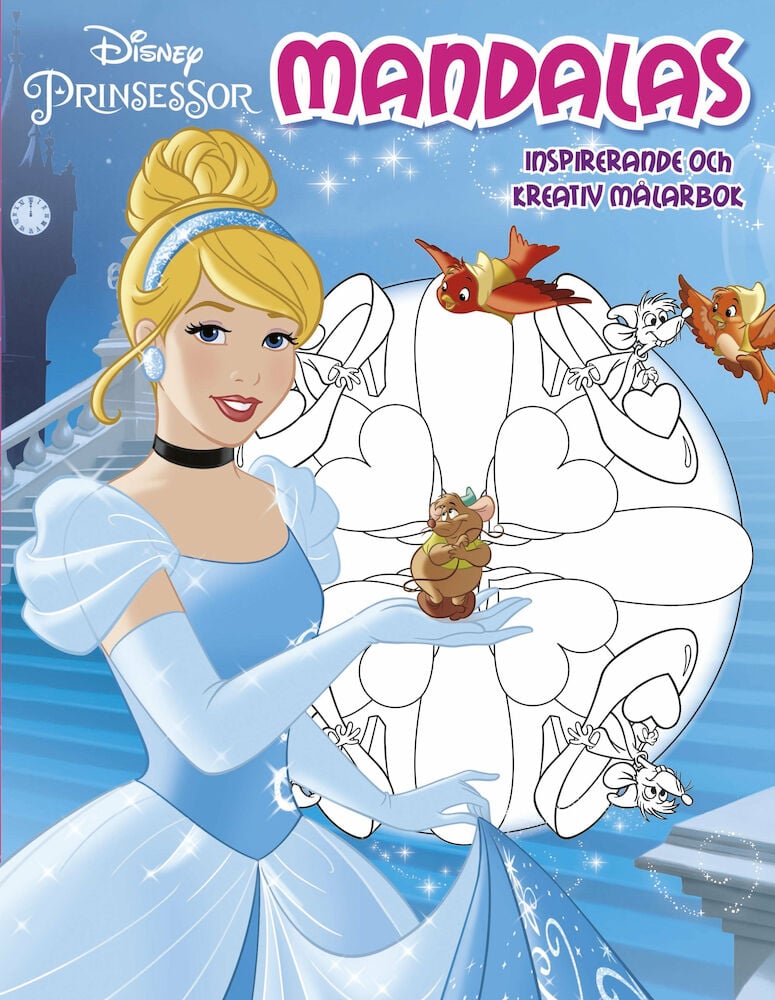 Disney prinsessa målarbok med mandala och djurmotiv.