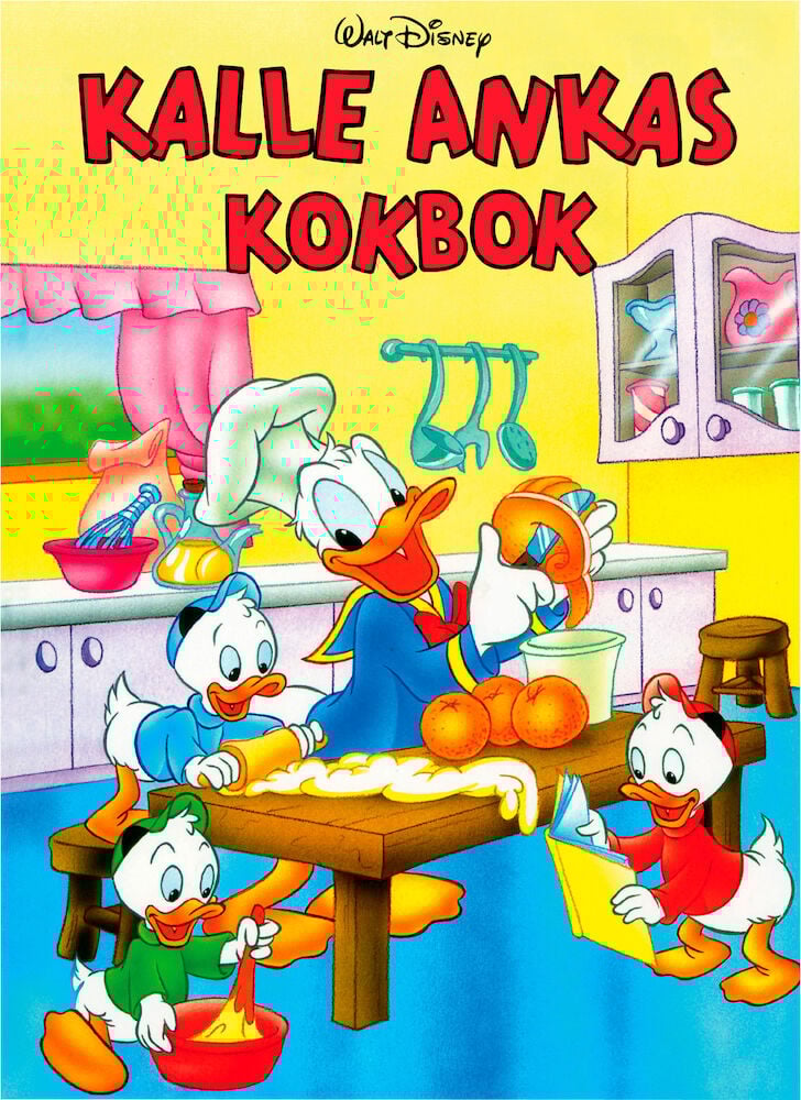 Kalle Anka och vänner lagar mat i kök.