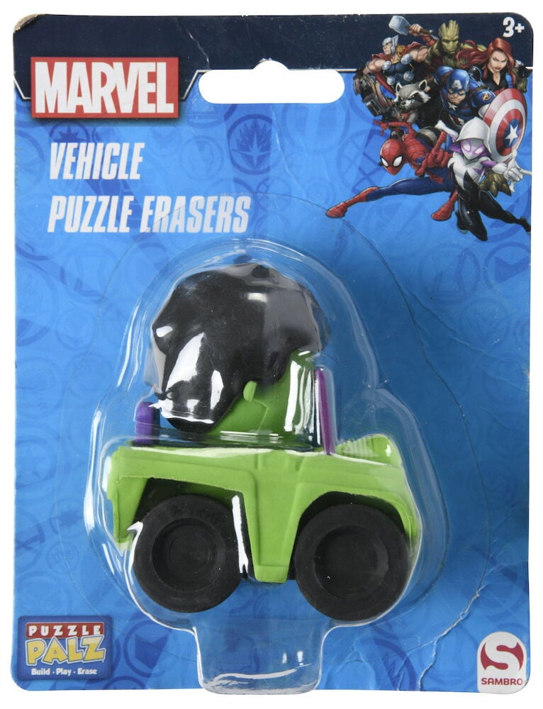 Svart och grön Marvel suddgummi i fordonspussel.