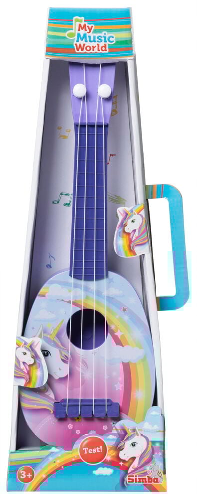 Värikäs ukulele lapsille yksisarvisteemalla.