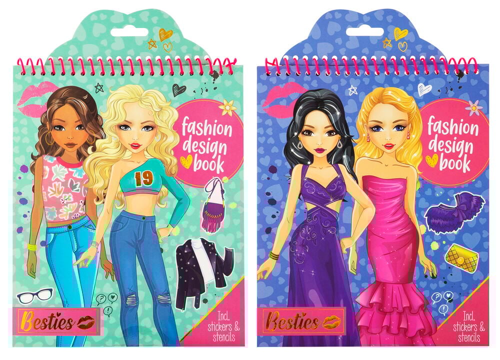 Två färgglada klistermärkesböcker med modeillustrationer på omslaget.