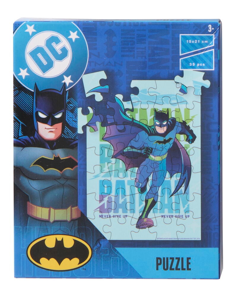 Puzzle Toy Universe 35 Teile in einer blauen rechteckigen Schachtel mit Batman-Charakter und Puzzlebild.