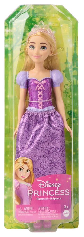 Nukke Disney Princess 28 cm Valikoima yllään kimalteleva violetti mekko, jossa pörröhihat, nauhoitus, kuvioitu hame ja tiara.