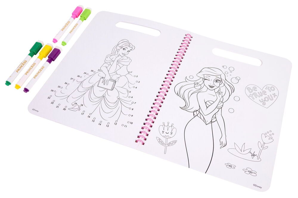 Abwischbares Aktivitätsbuch Color & Create 40 Blätter Verschiedene Sorten mit zwei illustrierten Seiten und vier farbigen Markern.