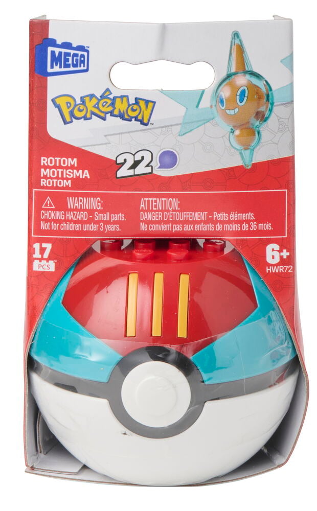 Figuuri Mega Pokémon Valikoima: Rotom-figuuri punaisessa, valkoisessa ja vaaleansinisessä Premier Ballissa, edestä.