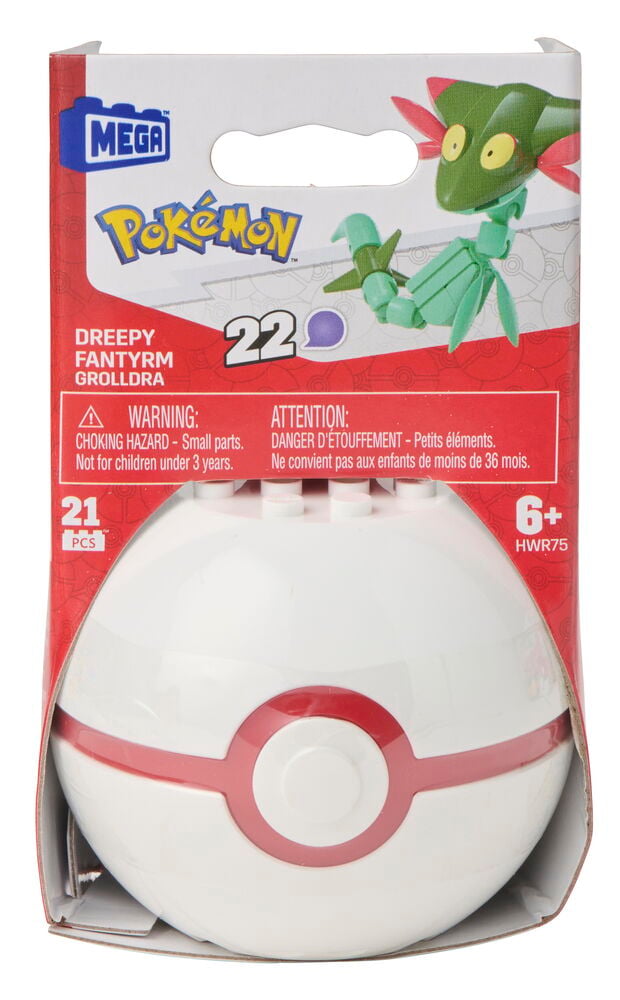 Figuuri Mega Pokémon Valikoima sisältää valkoisen ja punaisen Poké-pallosäiliön sekä vihreän Grolldra-hahmon.